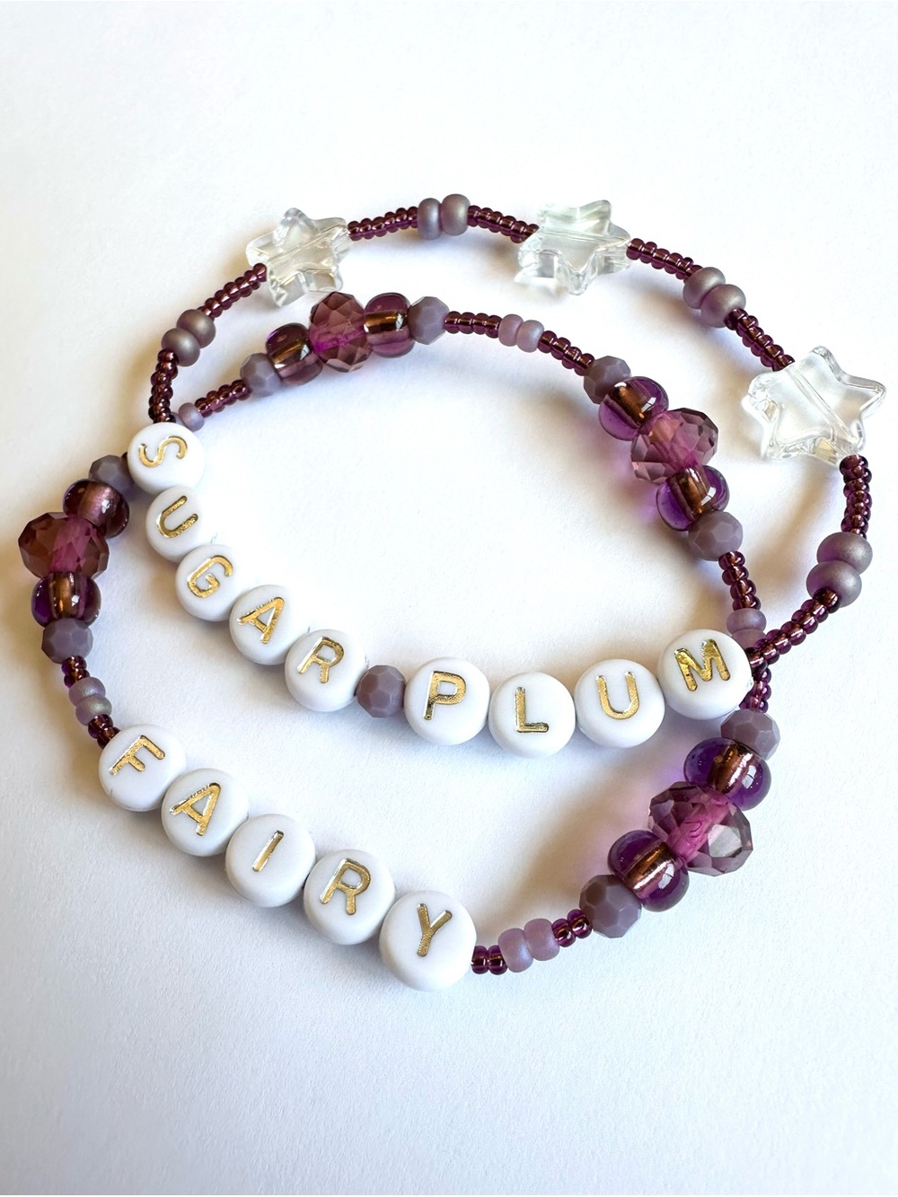 Sugar Plum Fairy Bracelet Set of 2 Beaded Stretch Bracelets Jewelry - Picture 2 of 6